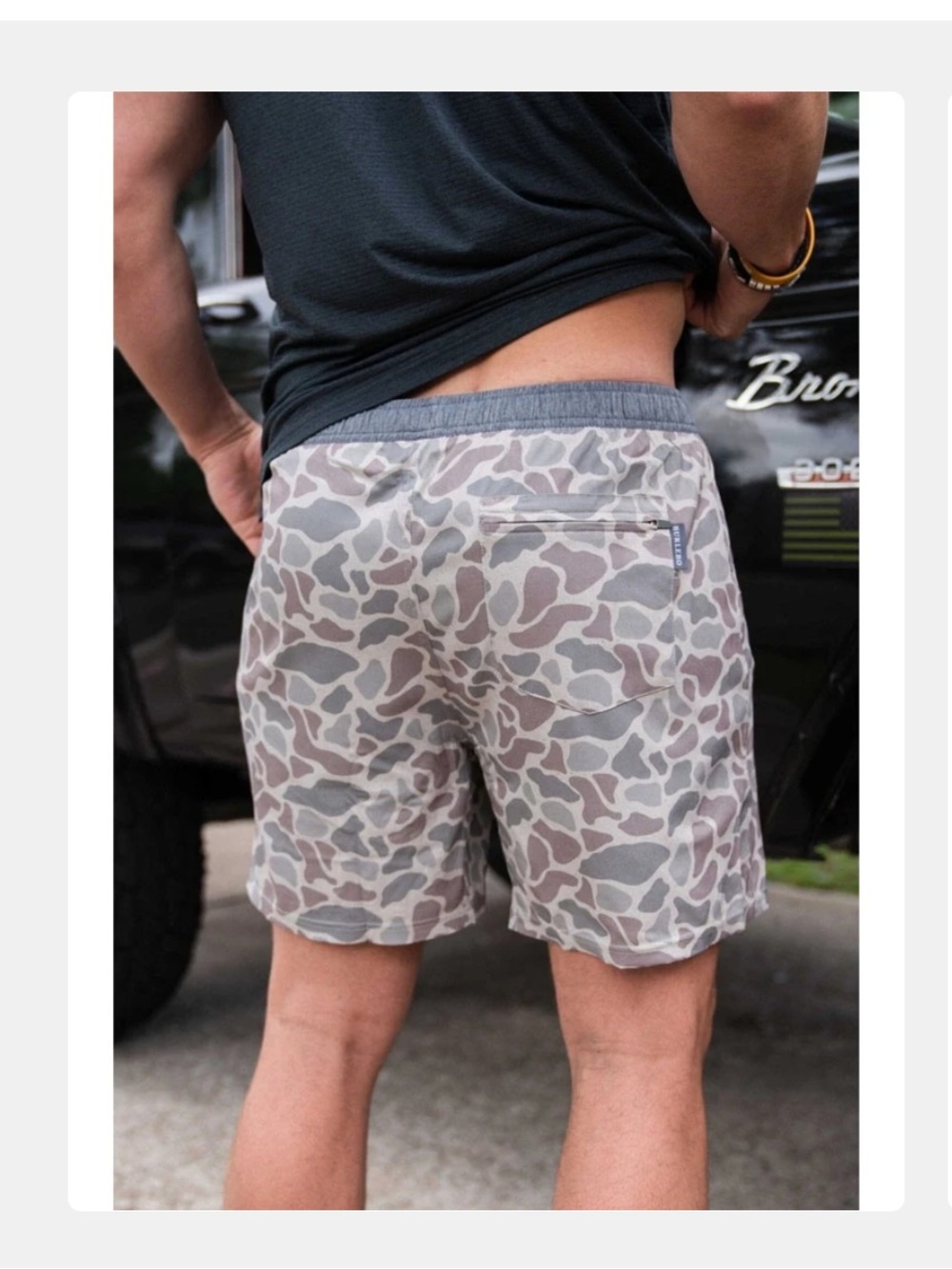 BURLEBO Gray and White Camo Swim/Active Shorts - Picture 3 of 10